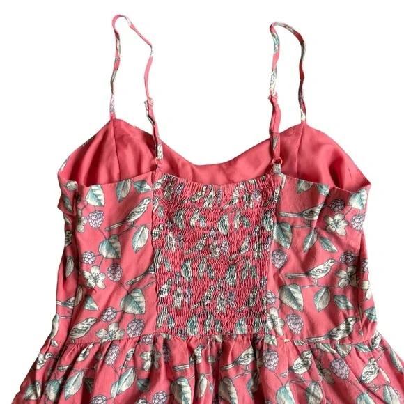 Lauren Conrad Coral Bird Print Spaghetti Strap Apron Sundress Size 4 - Picture 6 of 6